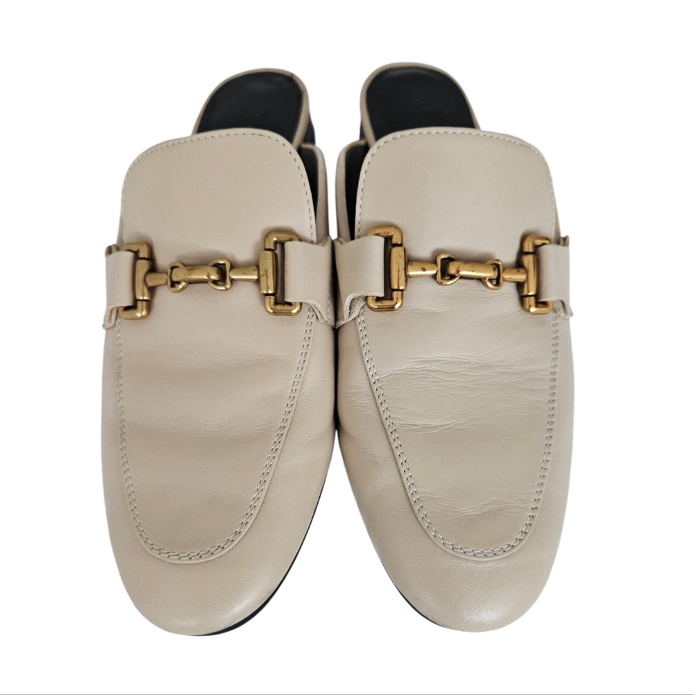 Massimo Dutti Beige Leather Horsebit Backless Loafers - Picture 6 of 10